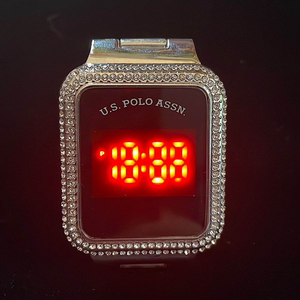 Watch by U. S. Polo Assn. fashion unisex stainless steel case-back. Bling Bling!